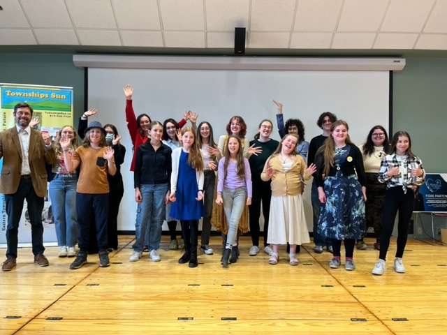 At the Townships Young Voices Awards Gala on April 28 were emcees Ross Murray, Arabella Macaulay-Fishman, and Ana Martinez, and 15 of the 21 finalists. CREDIT: Marie Moliner